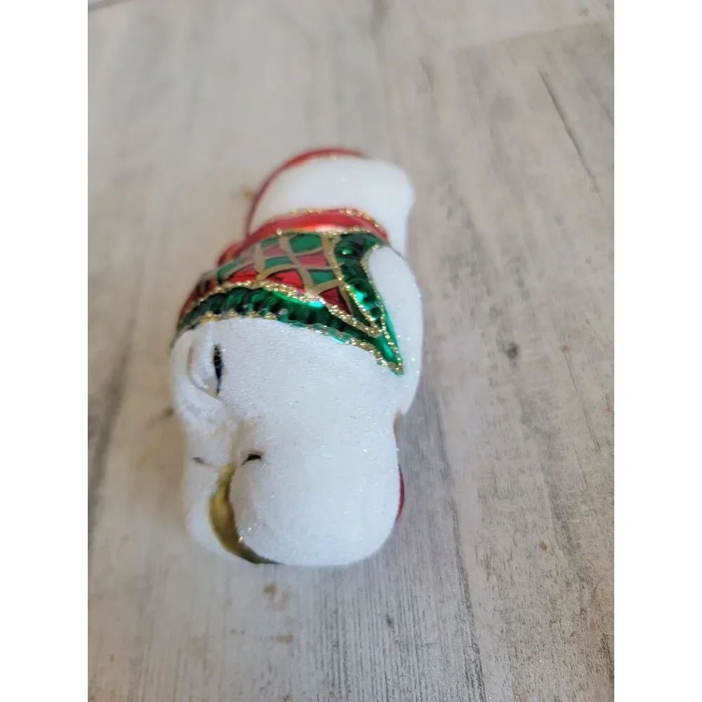 Vintage polar bear glitter‎ blown glass golf ornament Xmas